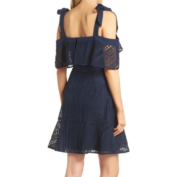 NWT Chelsea28 Tie Strap Lace Mix Dress Navy Sapphire [ SZ XS ]‎ - Picture 4 of 6